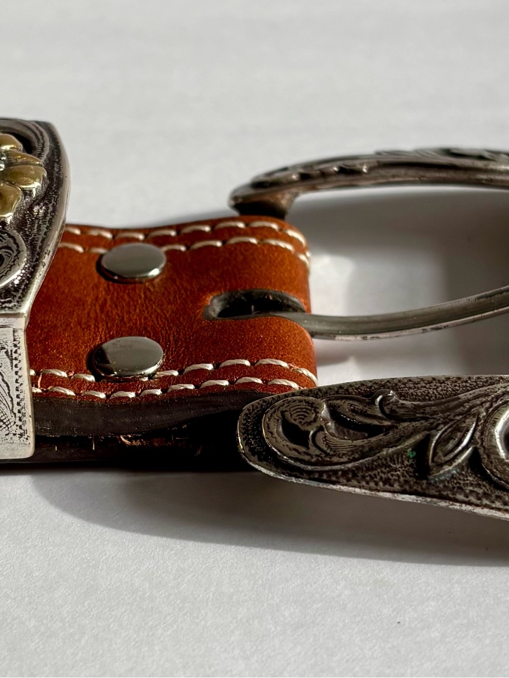 Nocona Women’s Western Tooled Leather Brown Rhinestone Buckle Belt - Picture 8 of 11